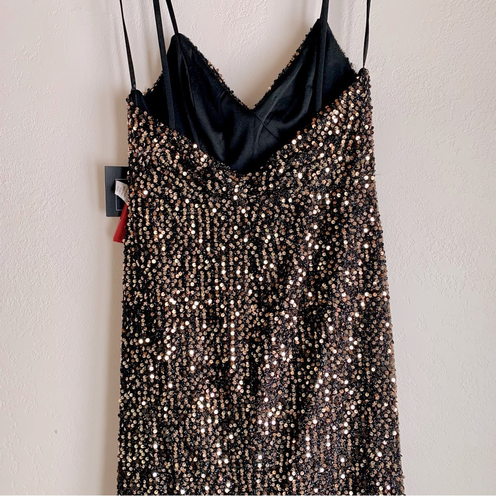 NWT Mac Duggal Sequined Gown Bronze Size 10 Gather Waist Low Back Formal Gown - Picture 11 of 14